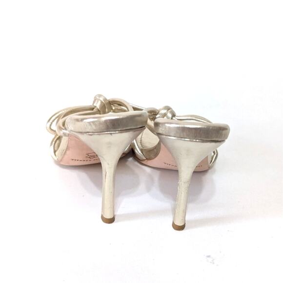 Loeffler Randall Margi Champagne Bow Heels Sandals Strappy Gold Size 11 Preowned - Picture 6 of 12
